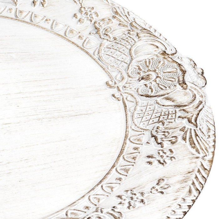 Acrylic Charger Plates Round Antique Embossed-Set of 4-Koyal Wholesale-White-