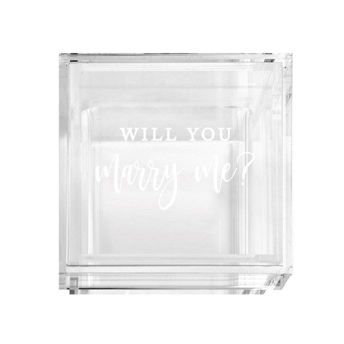 Acrylic Wedding Ring Box, 2 Ring Slot, Ring Box Display for Wedding, Proposal, Engagement Rings-Set of 1-Andaz Press-Will You Marry Me?-