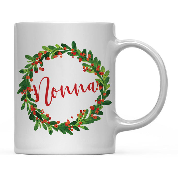 Andaz Press 11oz Christmas Red Berries Green Leaves Floral Wreath Coffee Mug-Set of 1-Andaz Press-Nonna-