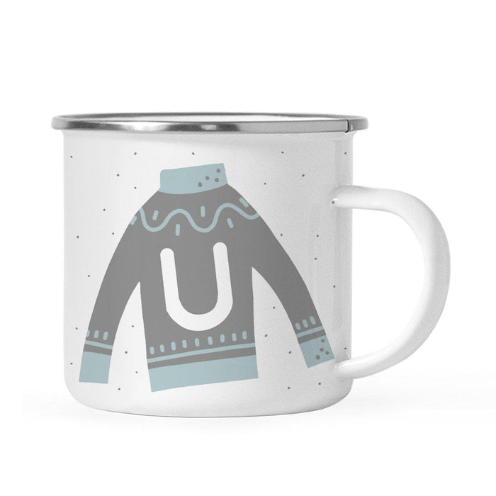 Andaz Press 11oz Gray Blue Ugly Holiday Sweater Monogram Campfire Coffee Mug-Set of 1-Andaz Press-U-