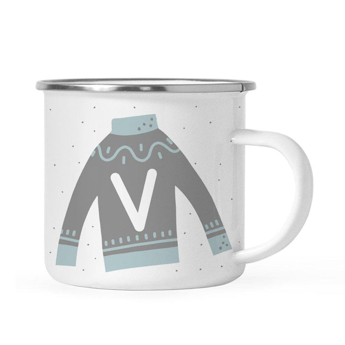 Andaz Press 11oz Gray Blue Ugly Holiday Sweater Monogram Campfire Coffee Mug-Set of 1-Andaz Press-V-