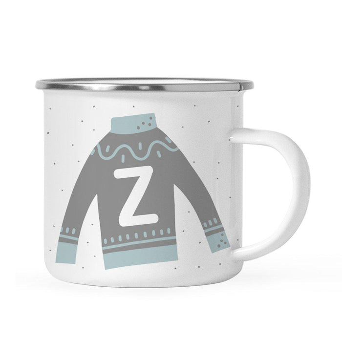 Andaz Press 11oz Gray Blue Ugly Holiday Sweater Monogram Campfire Coffee Mug-Set of 1-Andaz Press-Z-