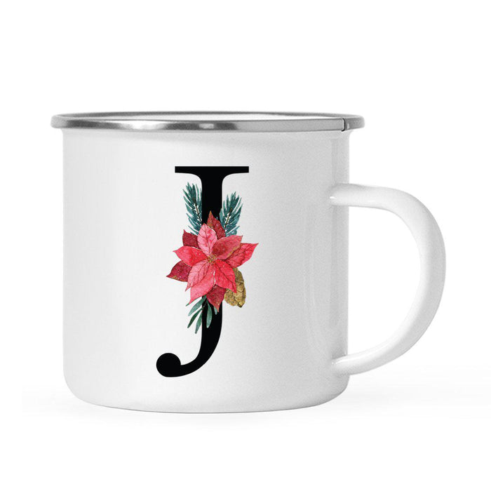 Andaz Press 11oz Red Poinsettia Flower Monogram Campfire Coffee Mug-Set of 1-Andaz Press-J-