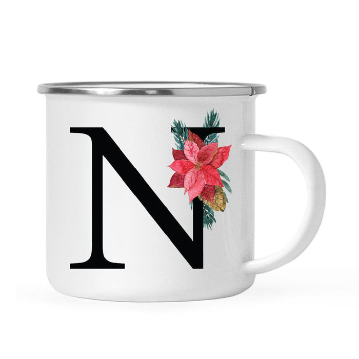 Andaz Press 11oz Red Poinsettia Flower Monogram Campfire Coffee Mug-Set of 1-Andaz Press-N-