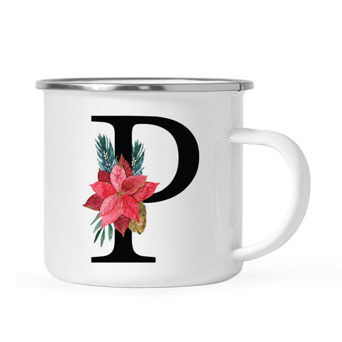 Andaz Press 11oz Red Poinsettia Flower Monogram Campfire Coffee Mug-Set of 1-Andaz Press-P-