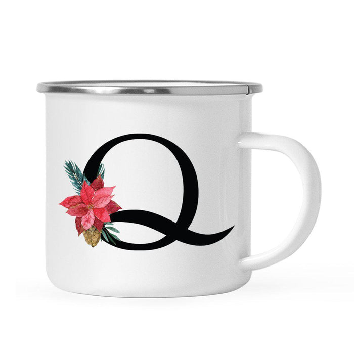 Andaz Press 11oz Red Poinsettia Flower Monogram Campfire Coffee Mug-Set of 1-Andaz Press-Q-