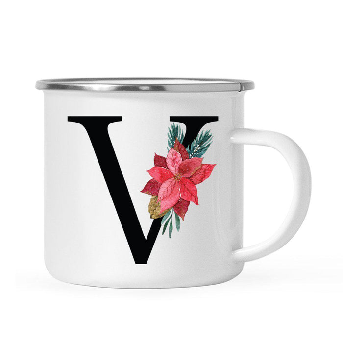 Andaz Press 11oz Red Poinsettia Flower Monogram Campfire Coffee Mug-Set of 1-Andaz Press-V-