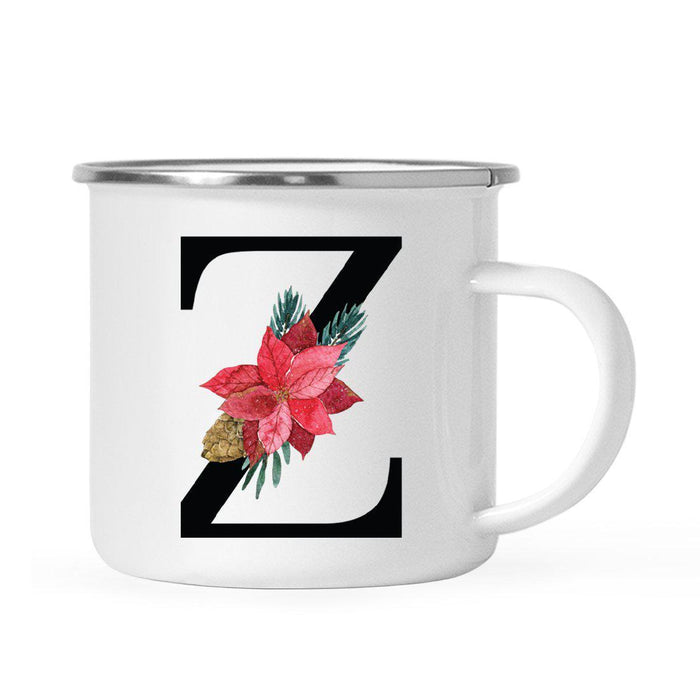 Andaz Press 11oz Red Poinsettia Flower Monogram Campfire Coffee Mug-Set of 1-Andaz Press-Z-