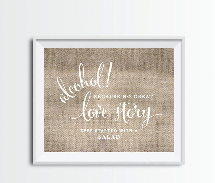 Andaz Press 8.5 x 11 Burlap Wedding Party Signs-Set of 1-Andaz Press-Alcohol, No Story Started With A Salad-