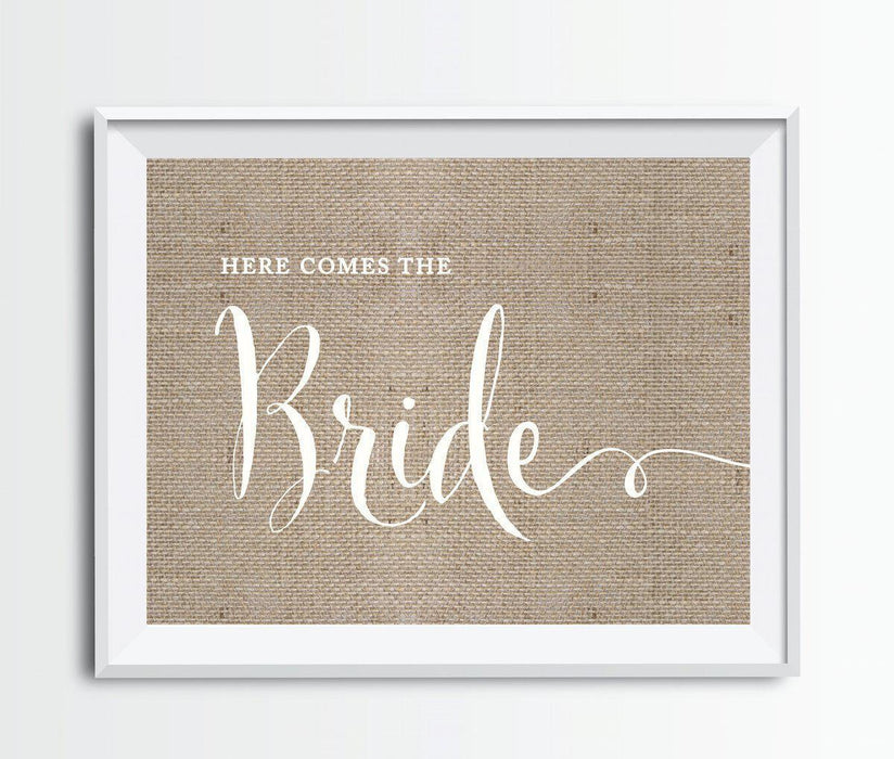 Andaz Press 8.5 x 11 Burlap Wedding Party Signs-Set of 1-Andaz Press-Here Comes The Bride-