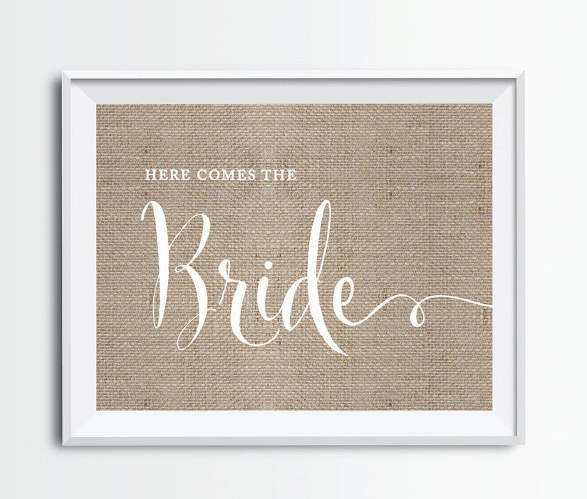 Andaz Press 8.5 x 11 Burlap Wedding Party Signs-Set of 1-Andaz Press-Here Comes The Bride-