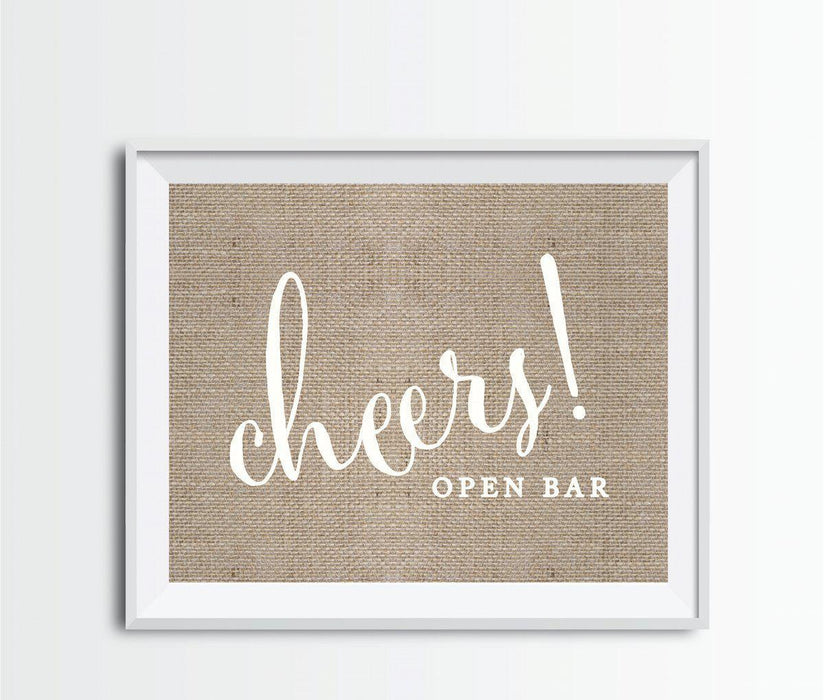 Andaz Press 8.5 x 11 Burlap Wedding Party Signs-Set of 1-Andaz Press-Open Bar Cheers!-