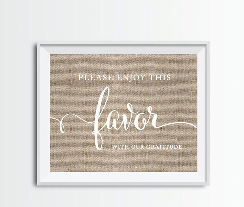 Andaz Press 8.5 x 11 Burlap Wedding Party Signs-Set of 1-Andaz Press-Please Enjoy Favor With Our Gratitude-