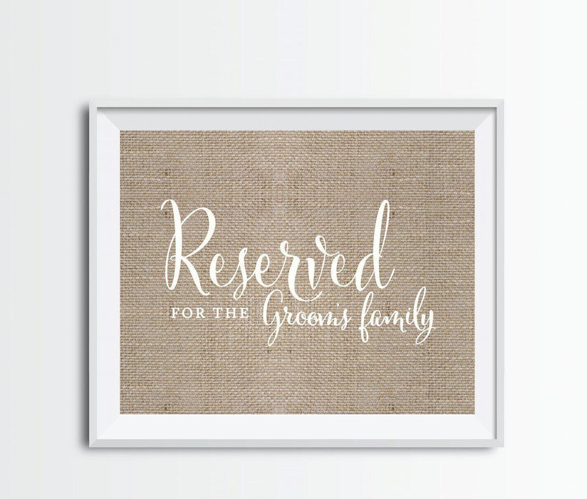 Andaz Press 8.5 x 11 Burlap Wedding Party Signs-Set of 1-Andaz Press-Reserved For The Groom's Family-