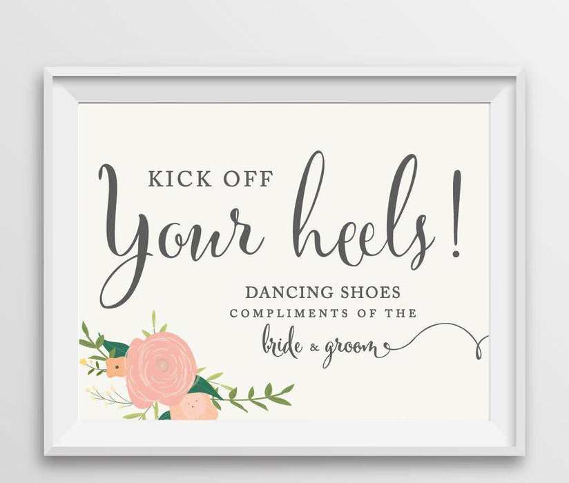 Andaz Press 8.5" x 11" Floral Roses Wedding Party Signs-Set of 1-Andaz Press-Dancing Shoes - Kick Off Your Heels-