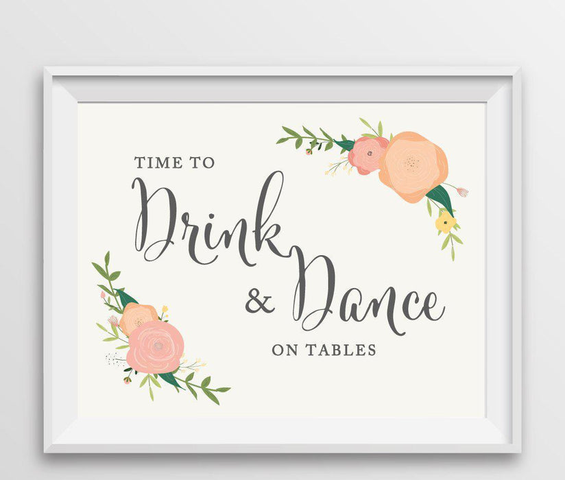 Andaz Press 8.5" x 11" Floral Roses Wedding Party Signs-Set of 1-Andaz Press-Drink Champagne, Dance On The Table-
