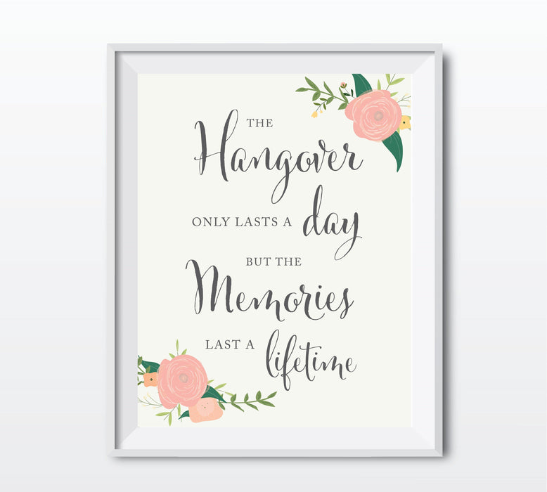 Andaz Press 8.5" x 11" Floral Roses Wedding Party Signs-Set of 1-Andaz Press-Hangover Day, Lifetime Memories-