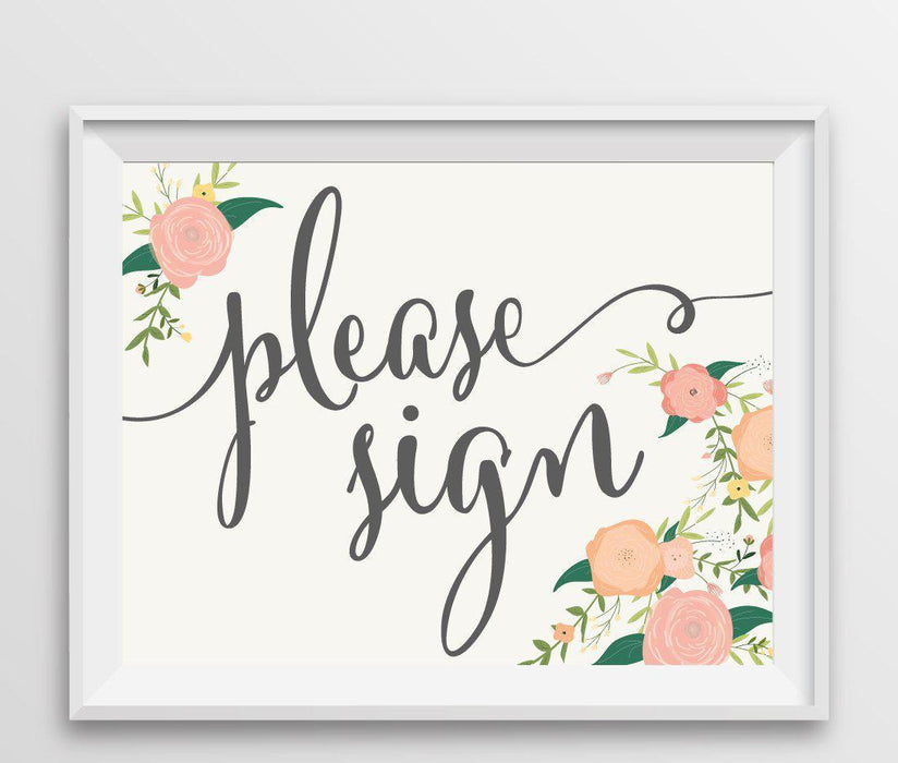 Andaz Press 8.5" x 11" Floral Roses Wedding Party Signs-Set of 1-Andaz Press-Please Sign-