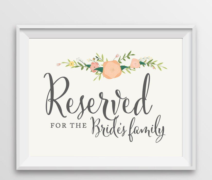 Andaz Press 8.5" x 11" Floral Roses Wedding Party Signs-Set of 1-Andaz Press-Reserved For The Bride's Family-