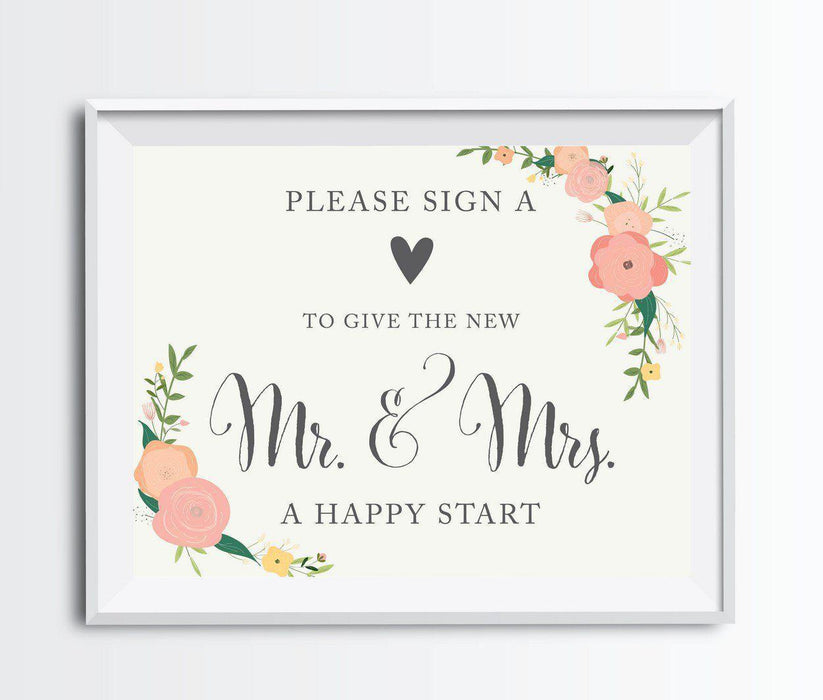 Andaz Press 8.5" x 11" Floral Roses Wedding Party Signs-Set of 1-Andaz Press-Sign Heart, Give Couple A Happy Start-