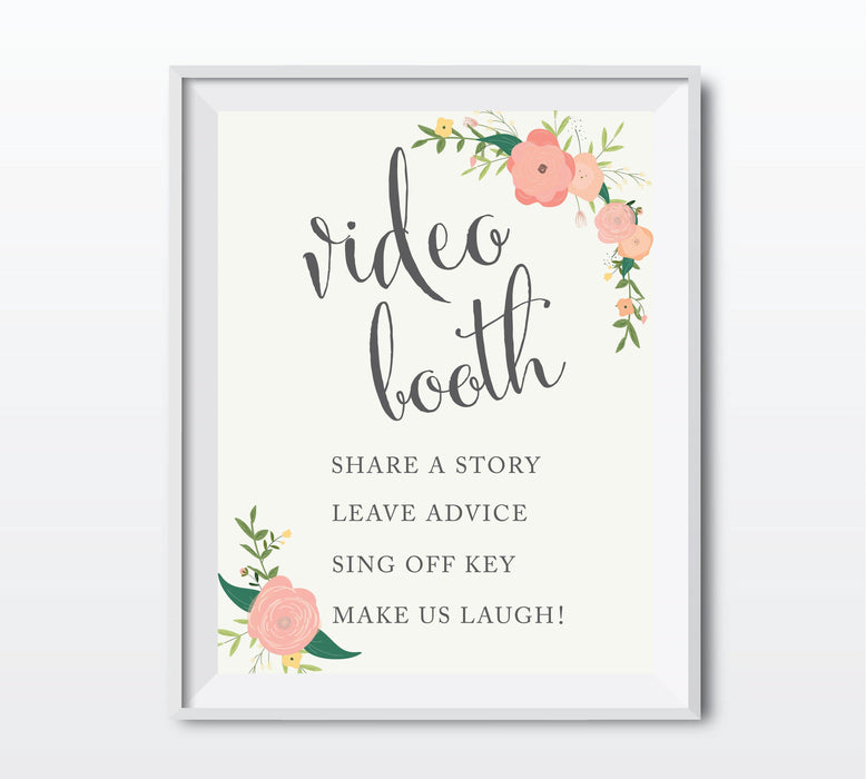 Andaz Press 8.5" x 11" Floral Roses Wedding Party Signs-Set of 1-Andaz Press-Videobooth - Share A Story-