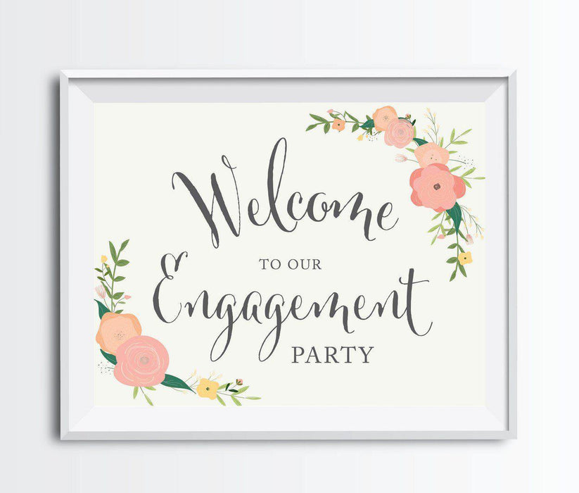 Andaz Press 8.5" x 11" Floral Roses Wedding Party Signs-Set of 1-Andaz Press-Welcome To Our Engagement Party-
