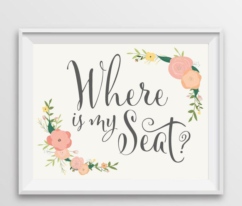 Andaz Press 8.5" x 11" Floral Roses Wedding Party Signs-Set of 1-Andaz Press-Where Is My Seat?-