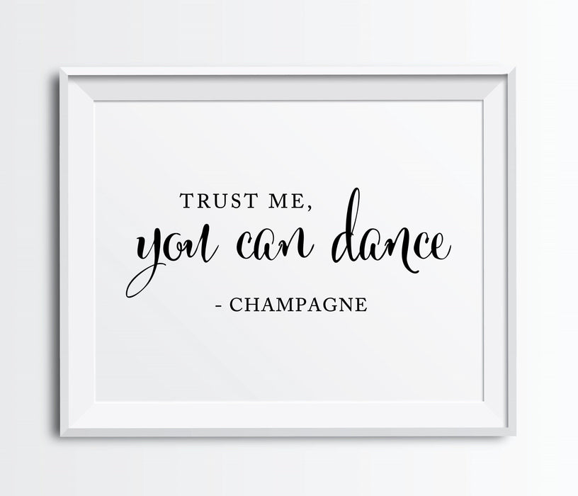 Andaz Press 8.5 x 11-Inch Formal Black & White Wedding Party Signs-Set of 1-Andaz Press-Trust Me, You Can Dance - Champagne-
