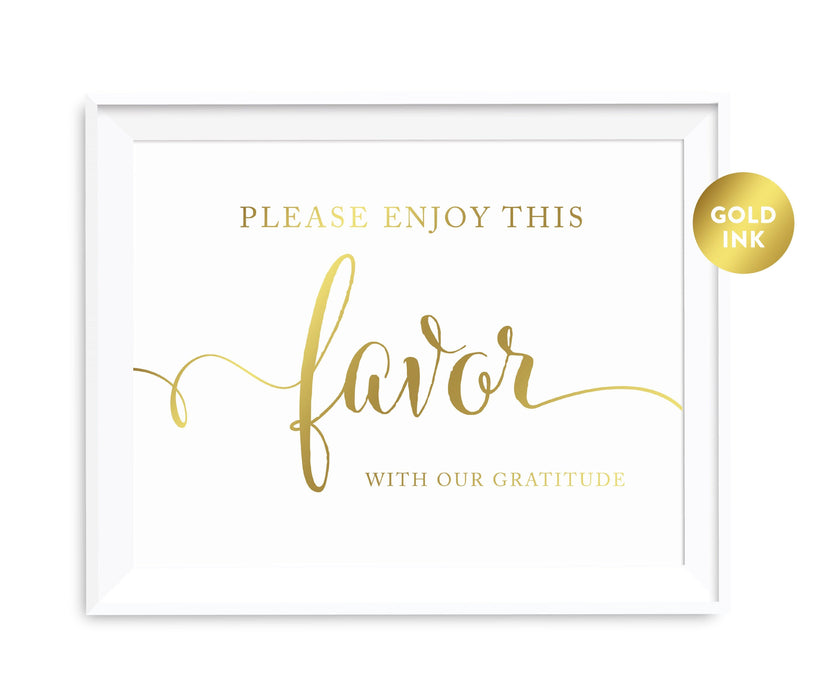 Andaz Press 8.5 x 11 Metallic Gold Wedding Party Favor Signs-Set of 1-Andaz Press-Please Enjoy Favor With Our Gratitude-