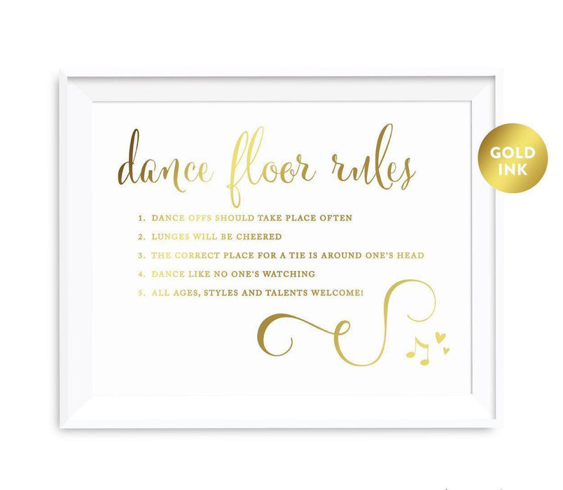 Andaz Press 8.5 x 11 Metallic Gold Wedding Party Signs-Set of 1-Andaz Press-Dance Floor Rules-