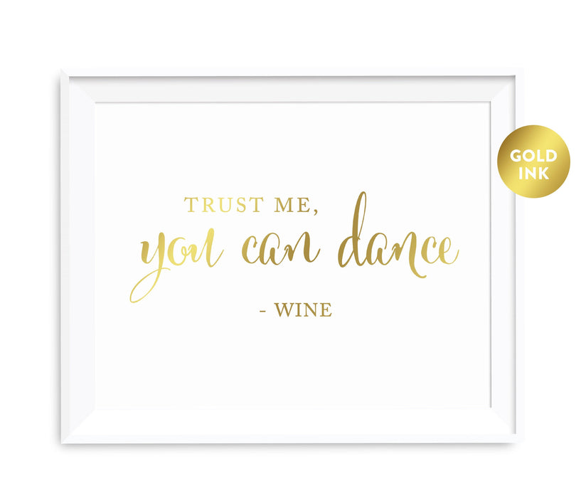 Andaz Press 8.5 x 11 Metallic Gold Wedding Party Signs-Set of 1-Andaz Press-Trust Me, You Can Dance - Wine-