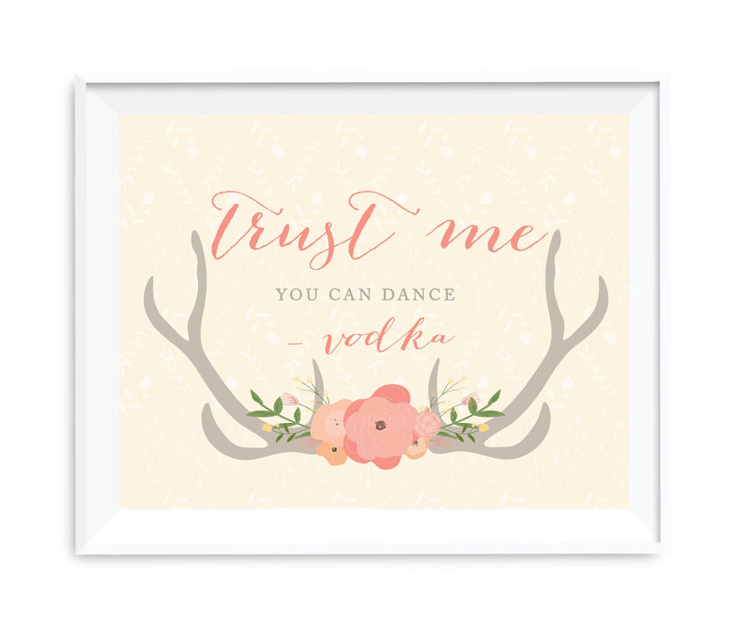 Andaz Press 8.5 x 11 Woodland Deer Wedding Party Signs-Set of 1-Andaz Press-Trust Me, You Can Dance - Vodka-
