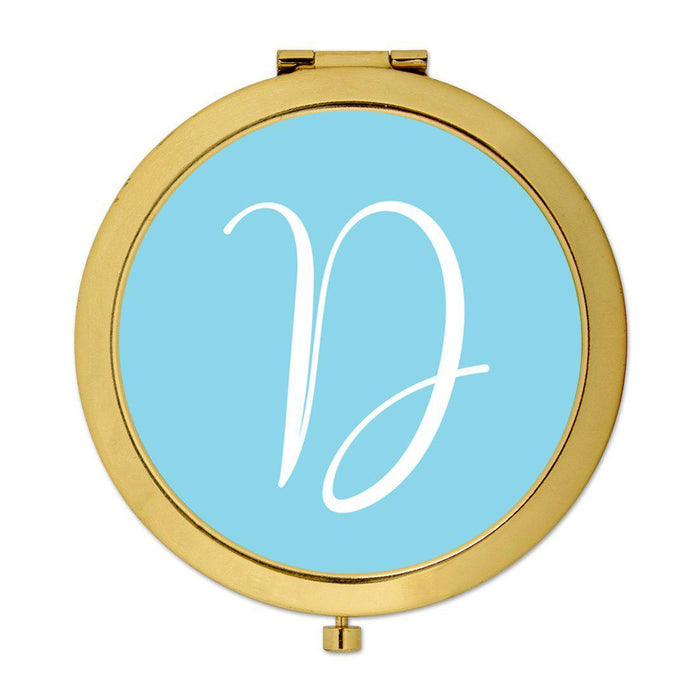 Andaz Press Baby Blue Monogram Gold 2.75 inch Round Compact Mirror-Set of 1-Andaz Press-D-