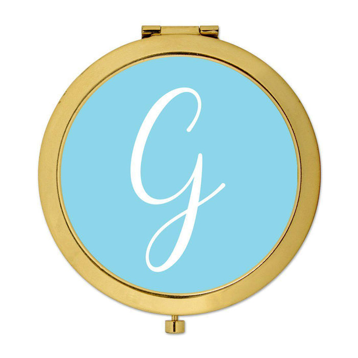 Andaz Press Baby Blue Monogram Gold 2.75 inch Round Compact Mirror-Set of 1-Andaz Press-G-