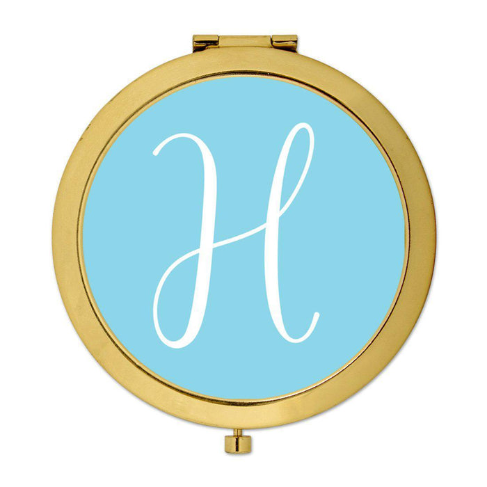 Andaz Press Baby Blue Monogram Gold 2.75 inch Round Compact Mirror-Set of 1-Andaz Press-H-