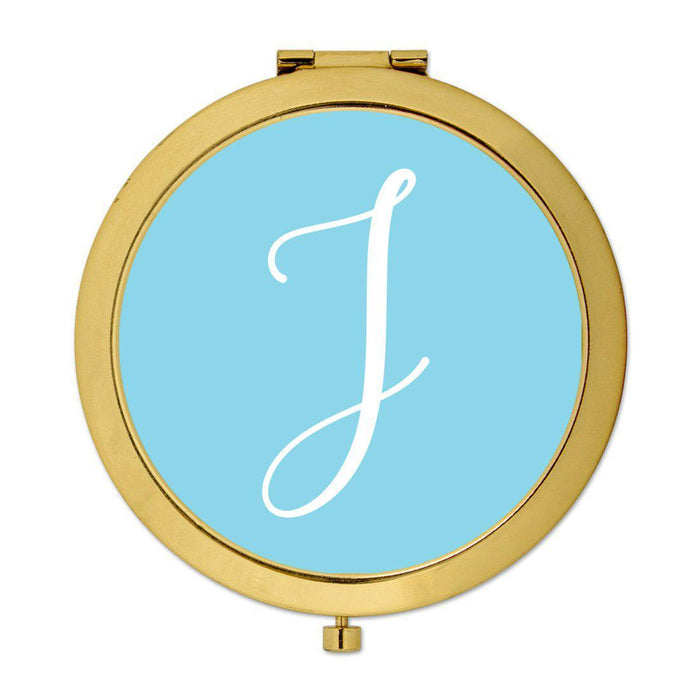 Andaz Press Baby Blue Monogram Gold 2.75 inch Round Compact Mirror-Set of 1-Andaz Press-J-