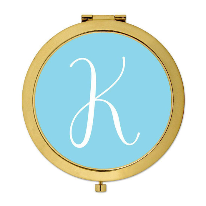 Andaz Press Baby Blue Monogram Gold 2.75 inch Round Compact Mirror-Set of 1-Andaz Press-K-