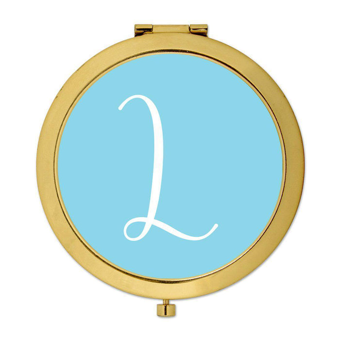 Andaz Press Baby Blue Monogram Gold 2.75 inch Round Compact Mirror-Set of 1-Andaz Press-L-