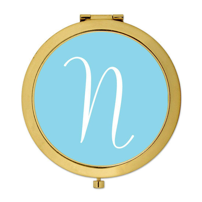 Andaz Press Baby Blue Monogram Gold 2.75 inch Round Compact Mirror-Set of 1-Andaz Press-N-