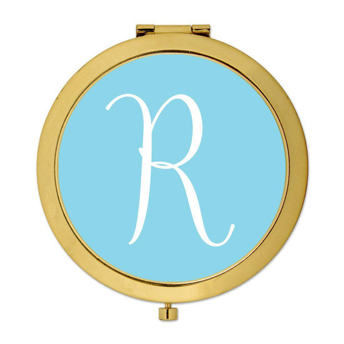 Andaz Press Baby Blue Monogram Gold 2.75 inch Round Compact Mirror-Set of 1-Andaz Press-R-