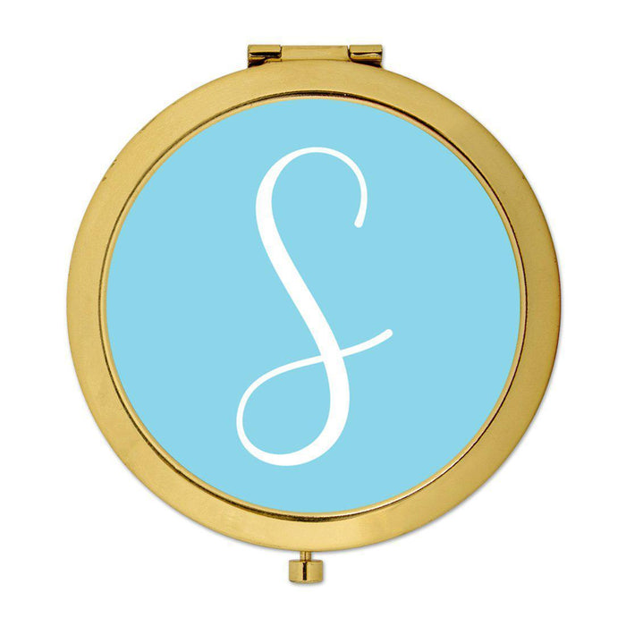 Andaz Press Baby Blue Monogram Gold 2.75 inch Round Compact Mirror-Set of 1-Andaz Press-S-