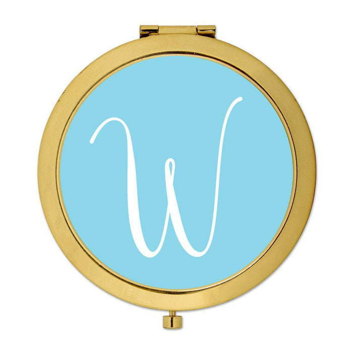 Andaz Press Baby Blue Monogram Gold 2.75 inch Round Compact Mirror-Set of 1-Andaz Press-W-