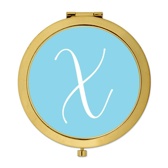 Andaz Press Baby Blue Monogram Gold 2.75 inch Round Compact Mirror-Set of 1-Andaz Press-X-