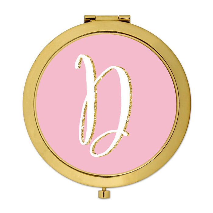 Andaz Press Blush Pink Faux Gold Glitter Monogram Gold Compact Mirror-Set of 1-Andaz Press-D-