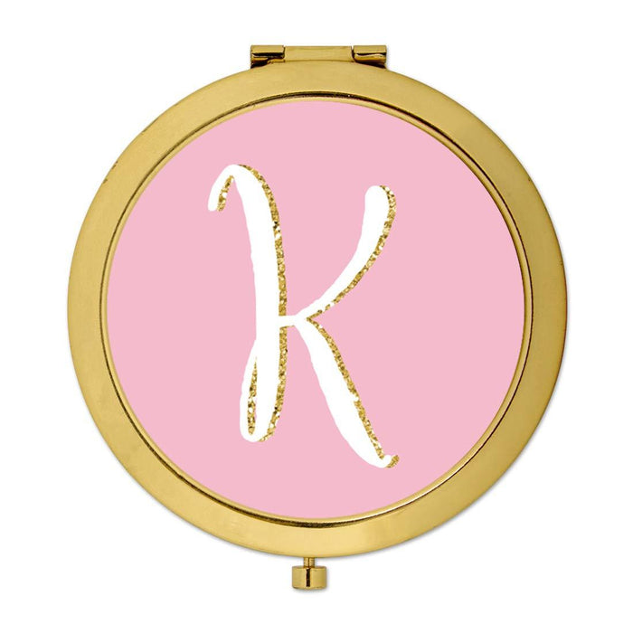 Andaz Press Blush Pink Faux Gold Glitter Monogram Gold Compact Mirror-Set of 1-Andaz Press-K-