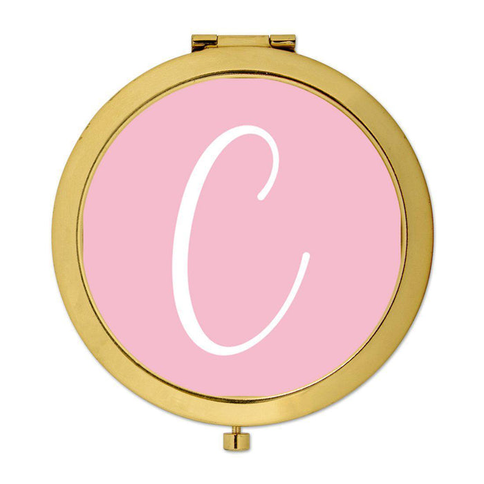 Andaz Press Blush Pink Monogram Gold 2.75 inch Round Compact Mirror-Set of 1-Andaz Press-C-
