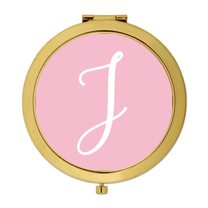 Andaz Press Blush Pink Monogram Gold 2.75 inch Round Compact Mirror-Set of 1-Andaz Press-J-
