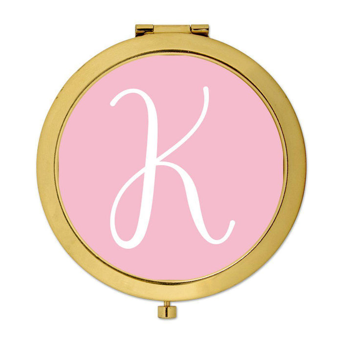 Andaz Press Blush Pink Monogram Gold 2.75 inch Round Compact Mirror-Set of 1-Andaz Press-K-