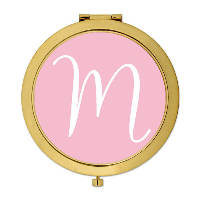Andaz Press Blush Pink Monogram Gold 2.75 inch Round Compact Mirror-Set of 1-Andaz Press-M-