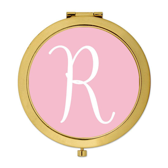Andaz Press Blush Pink Monogram Gold 2.75 inch Round Compact Mirror-Set of 1-Andaz Press-R-